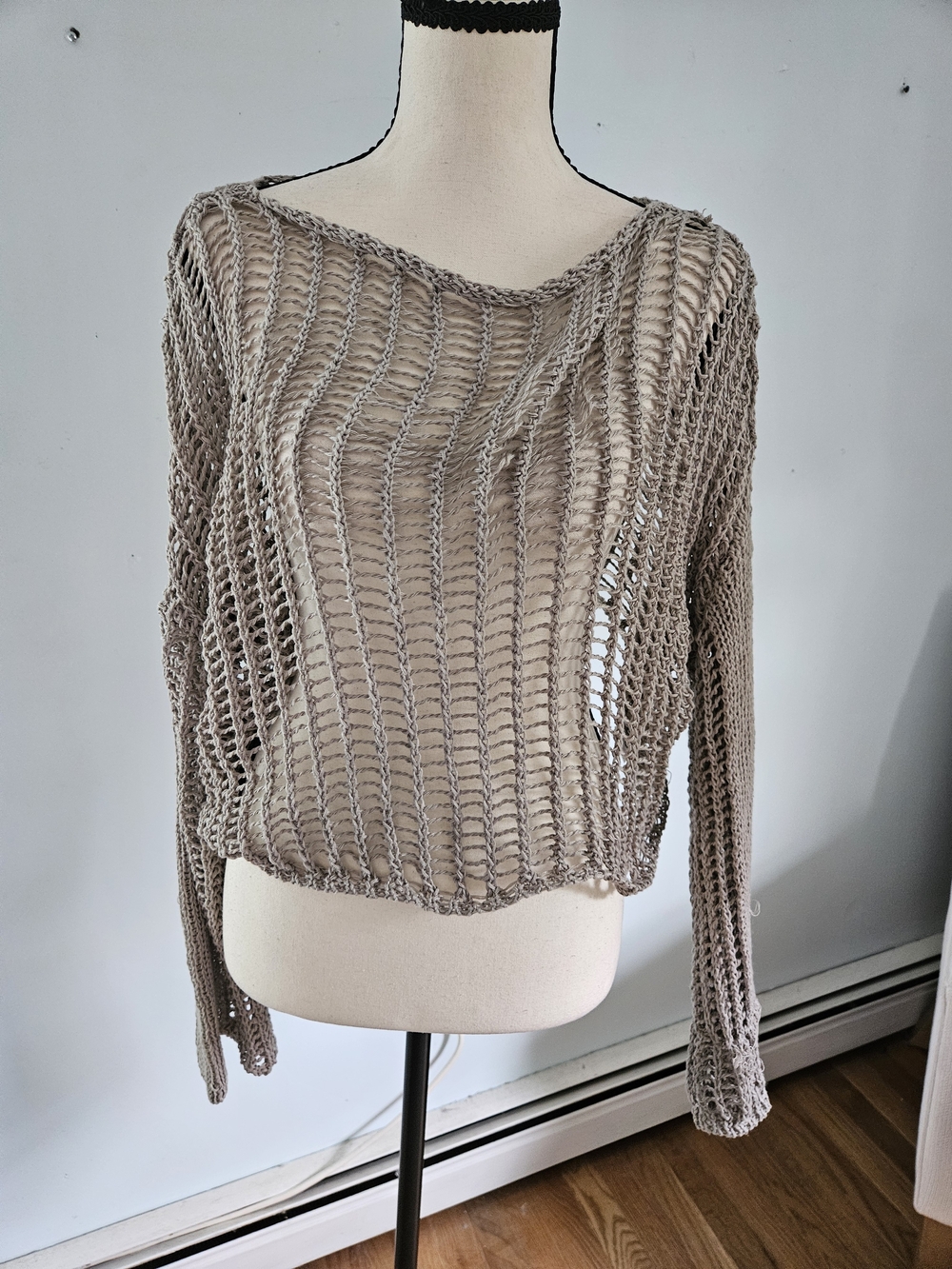 Cupshe Taupe Open-Knit Off-the-Shoulder Sweater#259